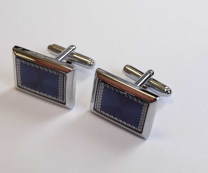 Spinki do mankietów do koszuli prostokątne niebieskie na ślub wesele