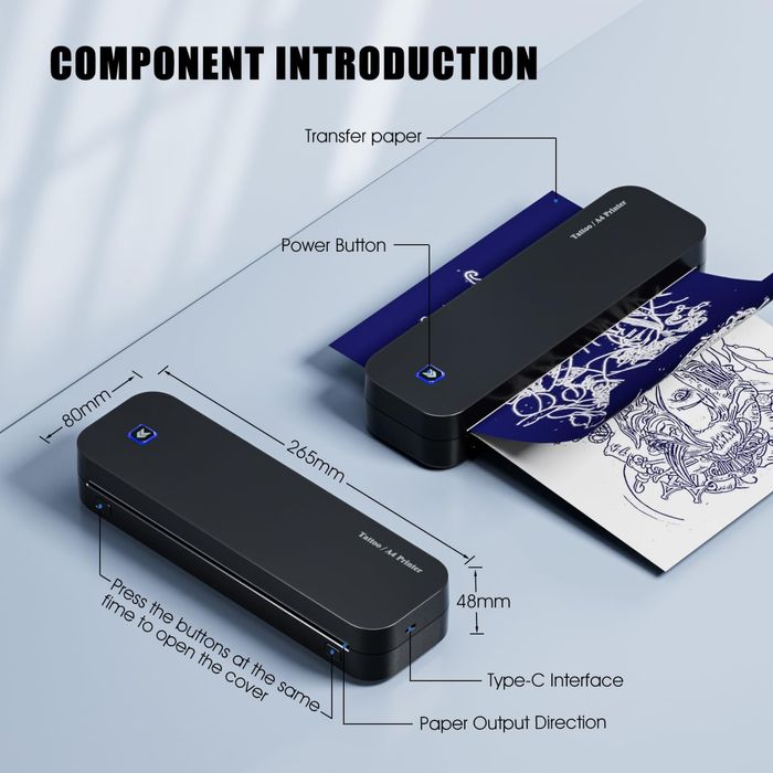 BIOMASER Drukarka do tatuażu Bluetooth, z 20 arkuszami papieru A4 R904