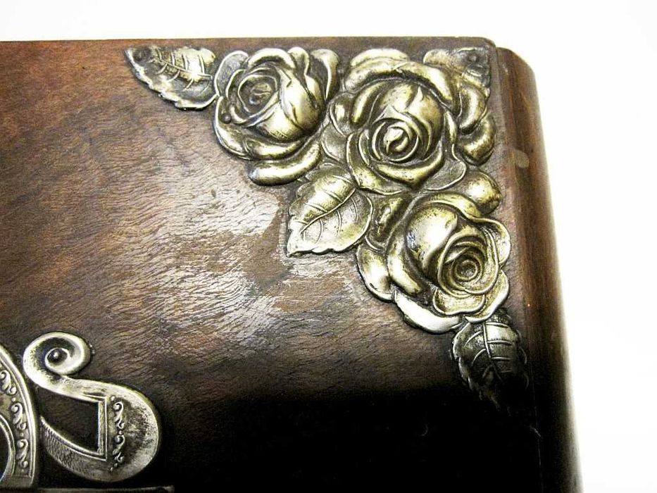 antiga caixa - estojo de GRAVATAS com aplicações em prata portuguesa