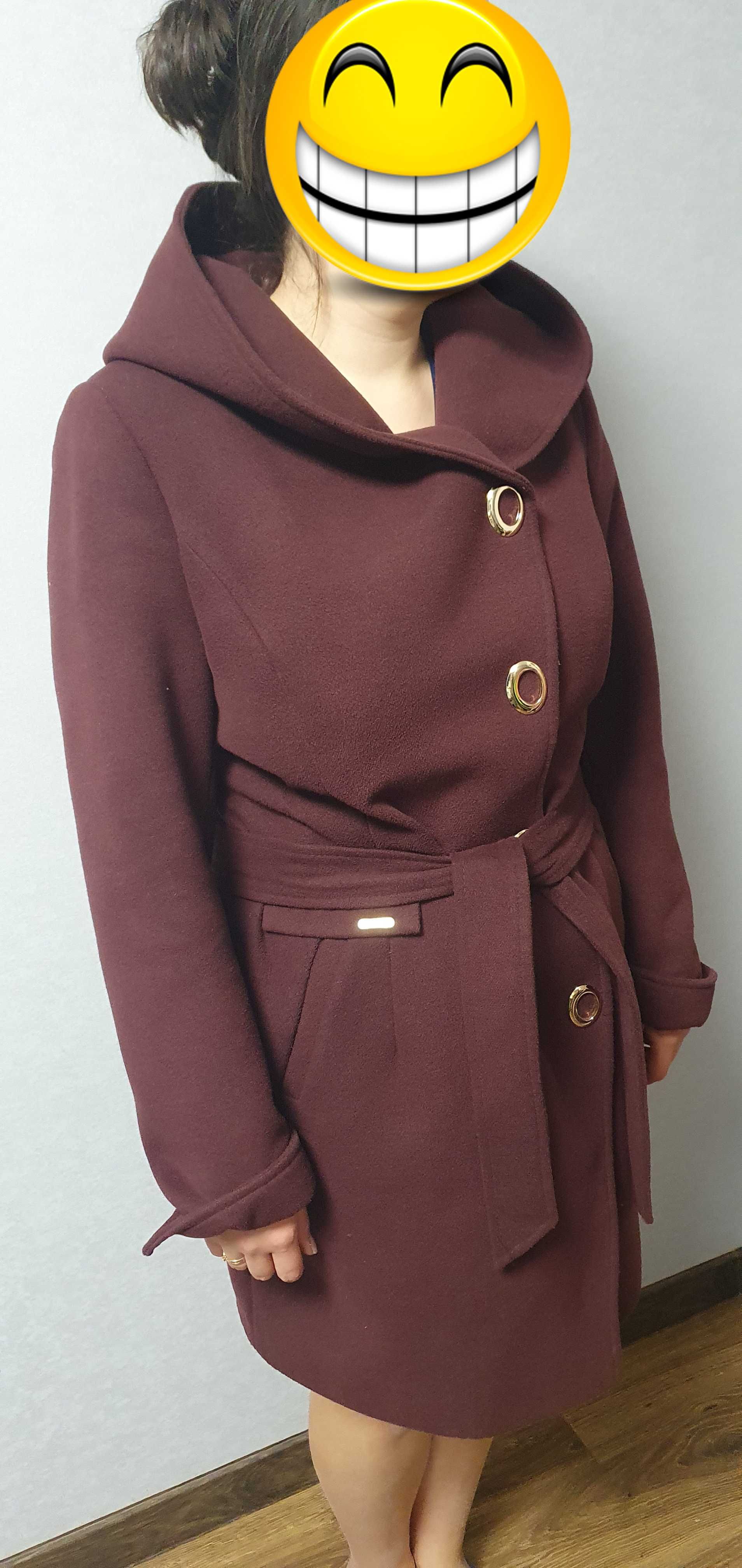 Пальто женское кашемировое, темно-бордовое, размер 48