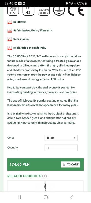 Lampa zewnętrzna czarna aluminium..