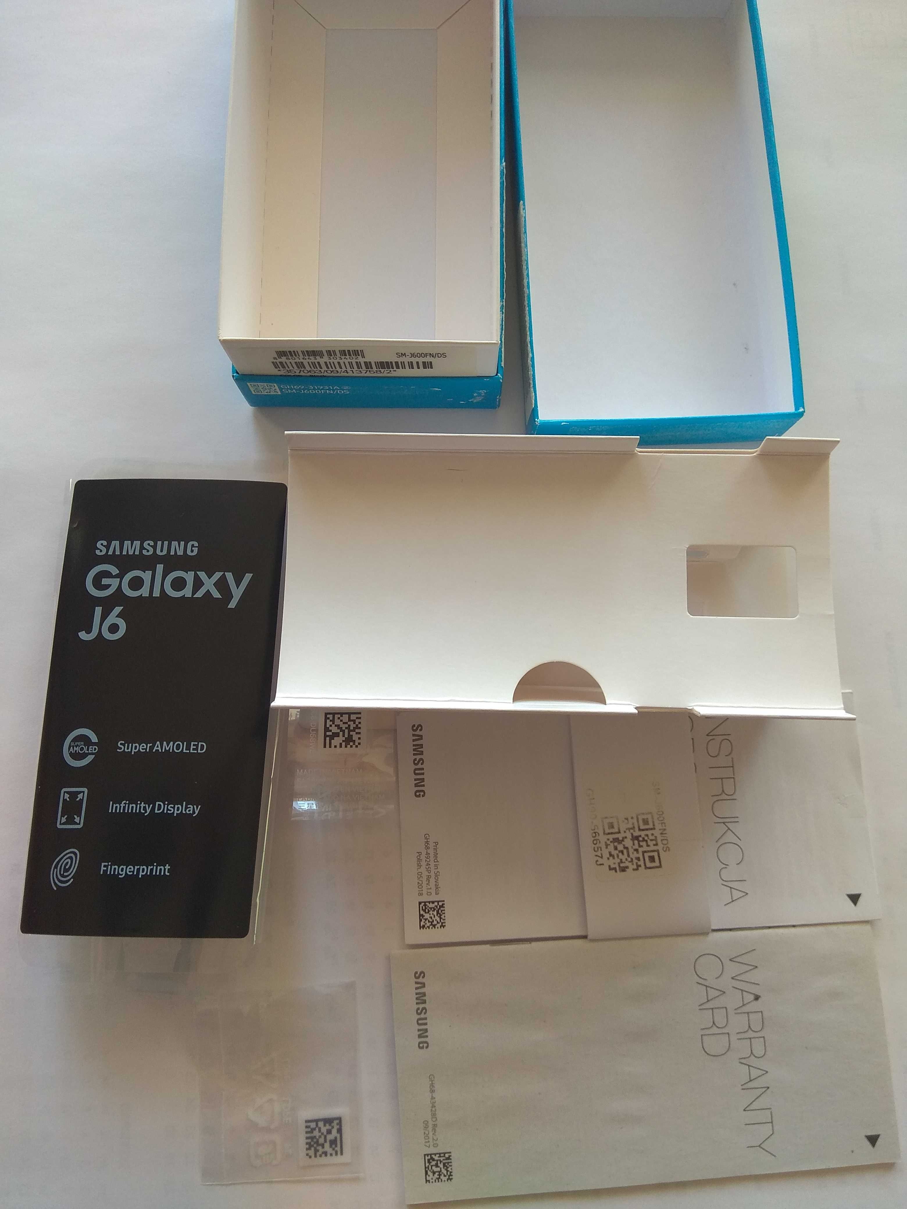 Samsung Galaxy J6 pudełko do telefonu z wytłoczką foliami instrukcjami