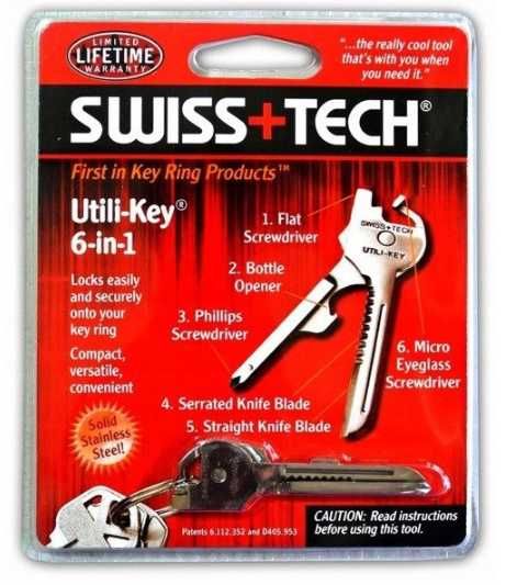 Оригінал  Ключ-мультитул Swiss-Tech 6 в 1 брелок із нержавки Utili-key