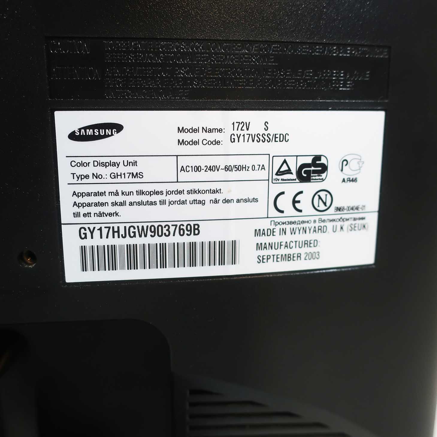 Monitor Samsung 17" SyncMaster 172v GH17MS
