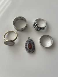 Zestaw pierścionek srebrnej biżuterii, jeden pozlacany Yes