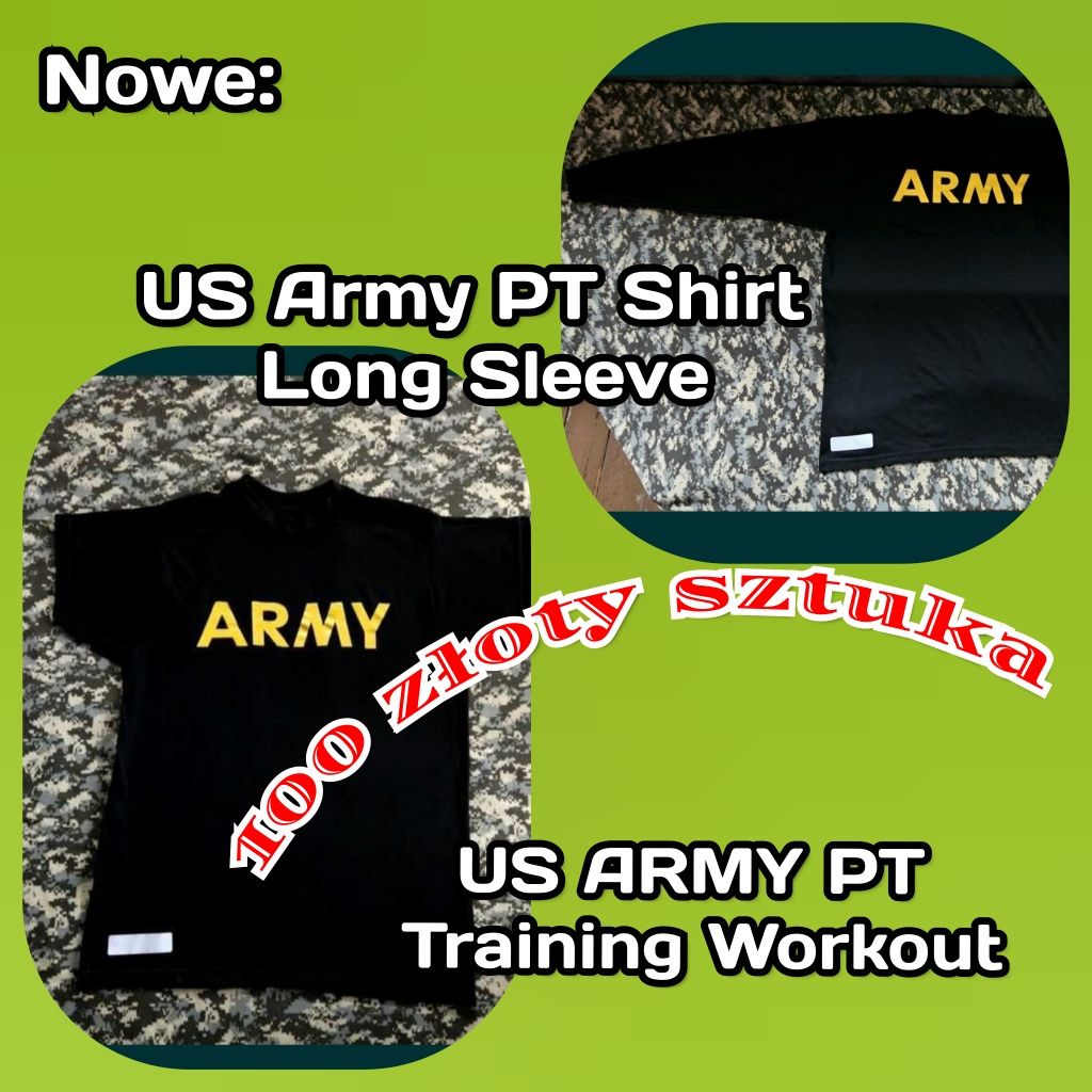 Nowa US Army PT Shirt Long Sleeve APFU i US ARMY PT Training Workout