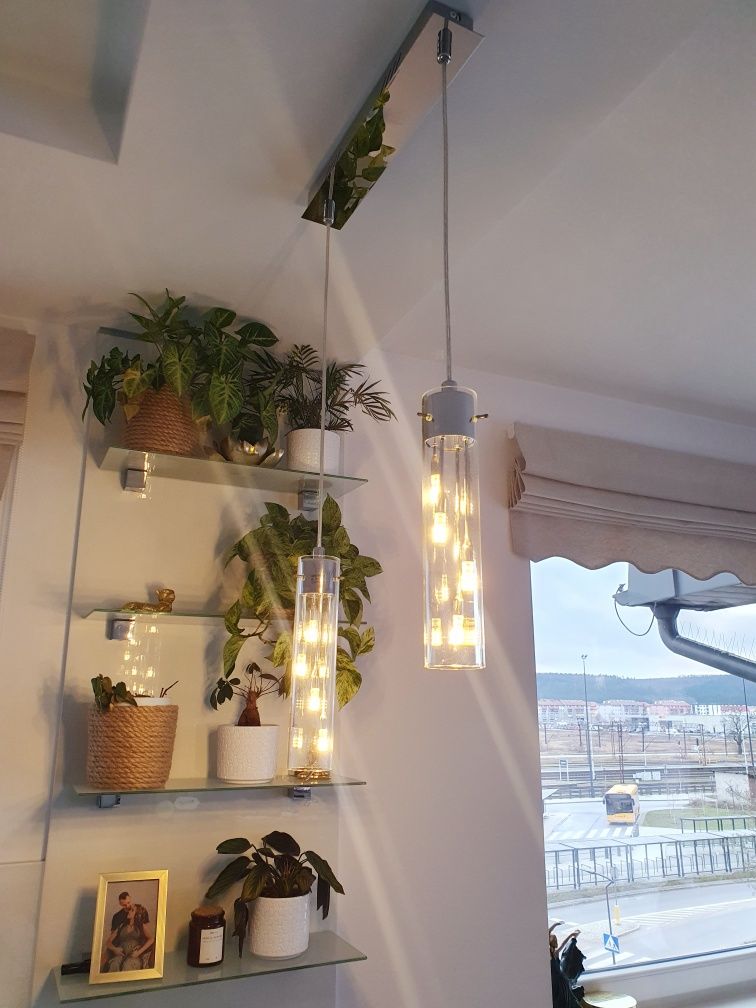 Lampa sufitowa nad wyspę podwójna srebrna led