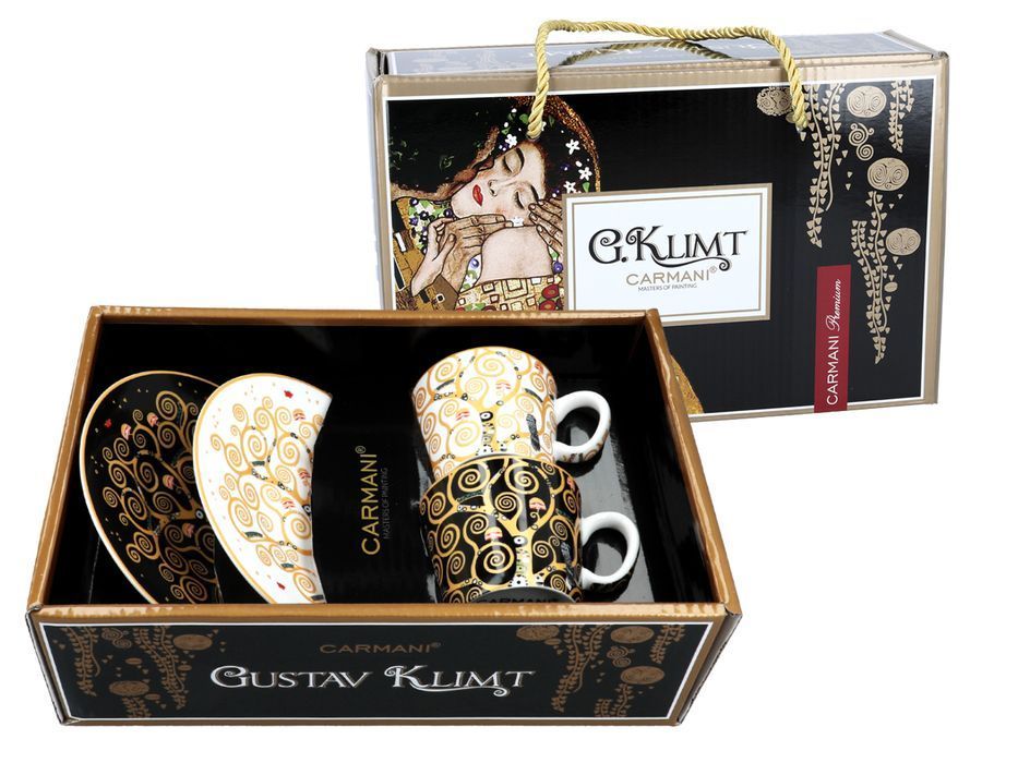 Kpl. 2 filiżanek espresso - G. Klimt, Drzewo życia białe i czarne tło