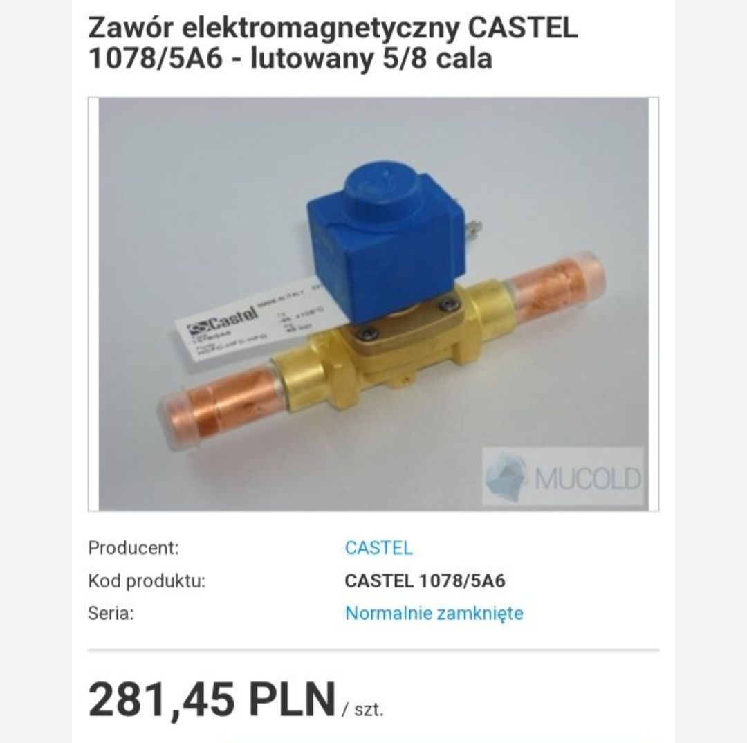 Zawór elektromagnetyczny CASTEL 1078/5A6 nowy