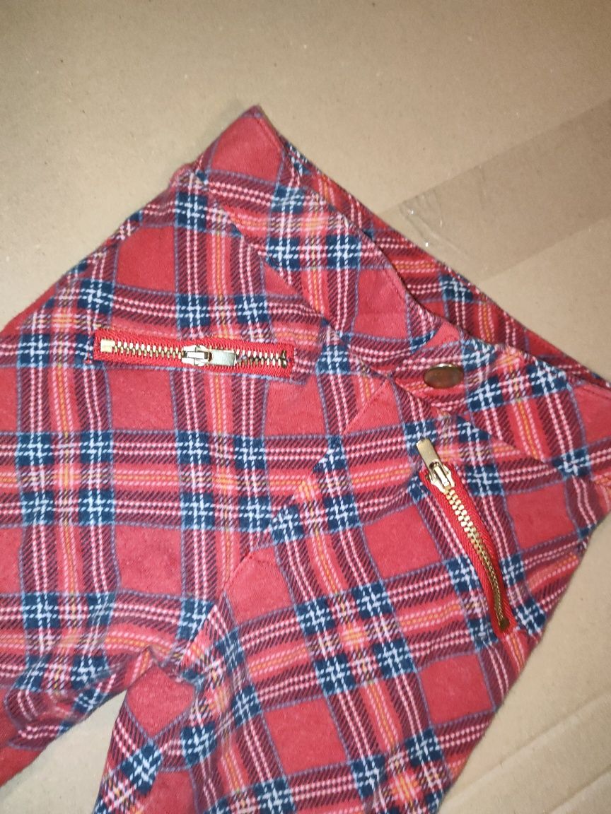 Spodnie legginsy jegginsy miękkie w kratę święta h&m 98