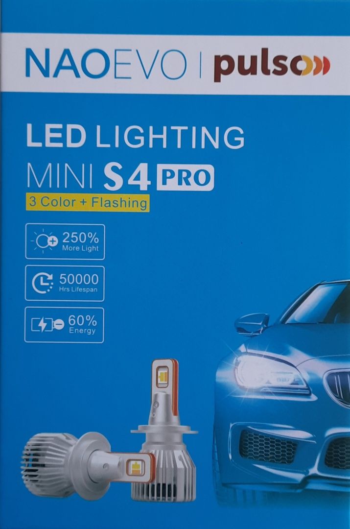 КОМПЛЕКТ: LED-лампы NAOEVO S4 H4 H7 H1 H27 3000K/4300K/6500K