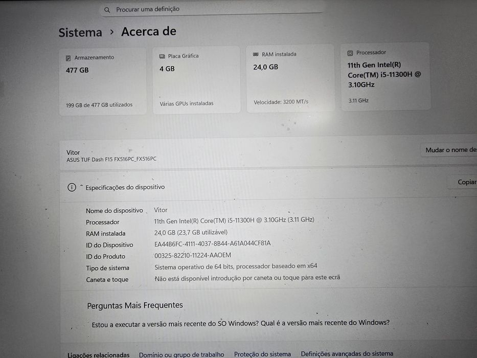 Asus tuf rtx 3050 i5 24gb de ram aceito troca