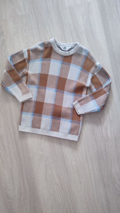 Świąteczny sweterek w kratę 100% bawełna H&M 122/128 Święta Wigilia