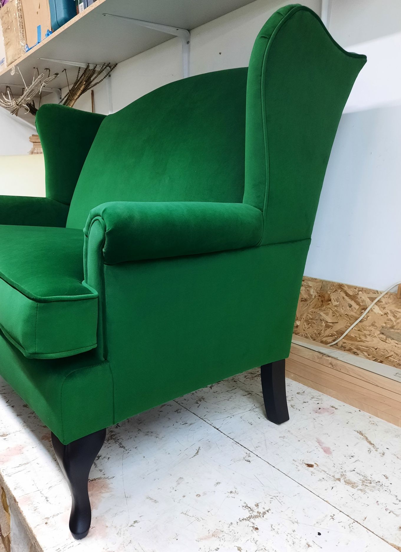 Elegancka Sofa uszak. Butelkowa zieleń