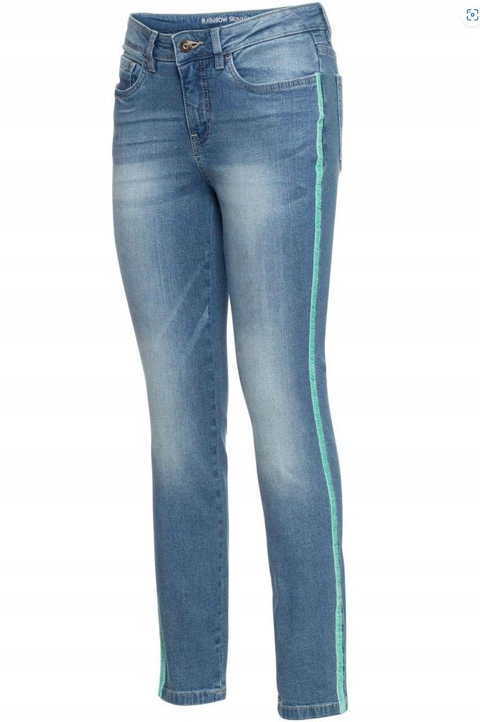 bonprix jeansowe spodnie skinny z lampasem 46