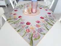 Obrus gobelinowy kwadratowy w tulipany 100x100 cm 1187GR Tulipes