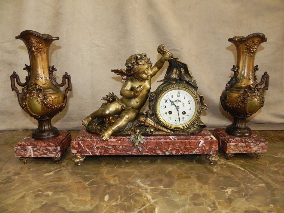 Zegar kominkowy figuralny, sygnowany antyk, L.&F. Moreau