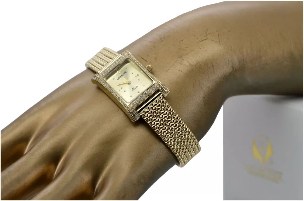 Złoty zegarek damski 14k z BRYLANTAMI Geneve lwd002ydy&lbw003y Poznań