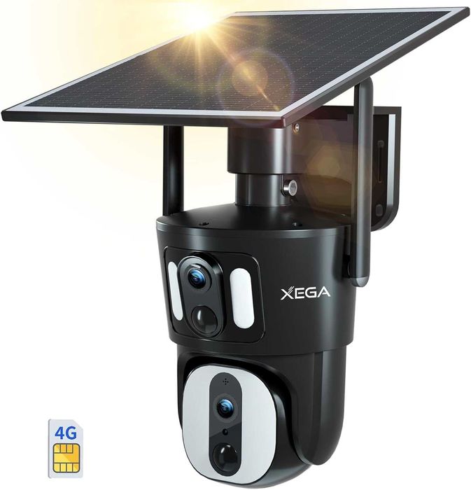 Dupla câmera vigilância LTE c/painel solar XEGA +garantia 3 anos