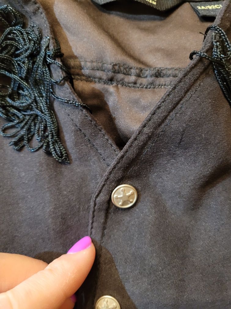 Kamizelka H&M zamsz czarna frędzle