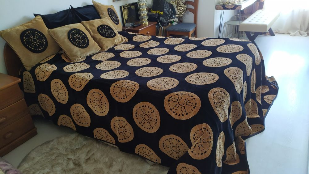 Conj. MANDALA loja do gato preto colcha reversível+4almofadas