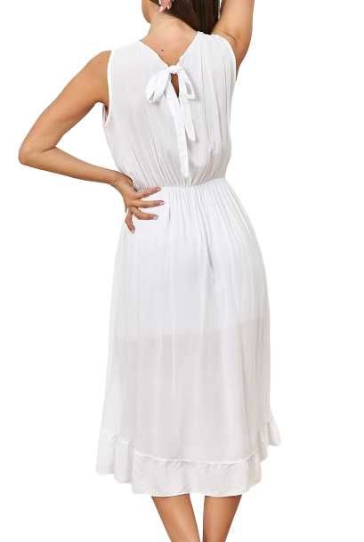 Sukienka asymetryczna z ażurowym dekoltem boho uni biała