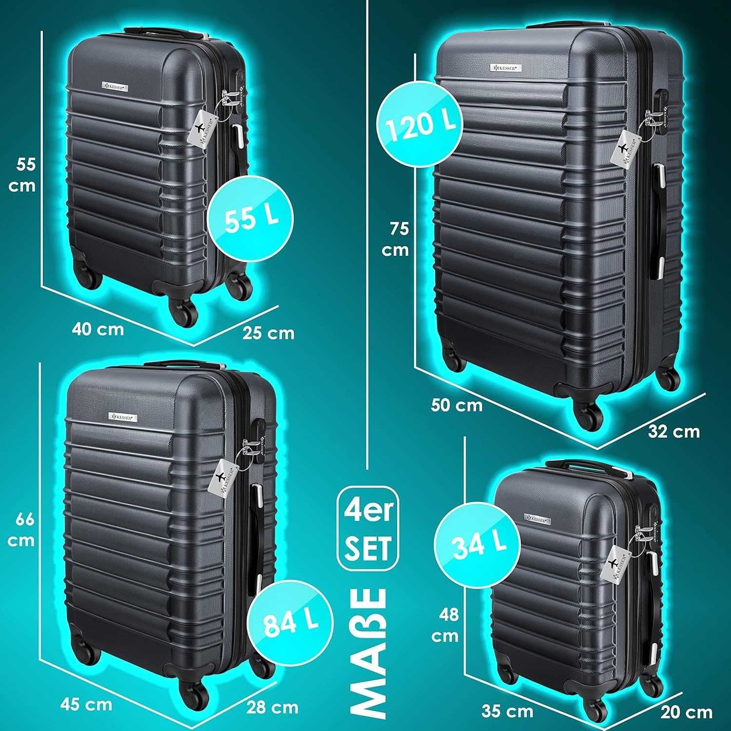 Walizka KESSER / 120L / waliza ABS / torba podróżna / bagaż !4562!