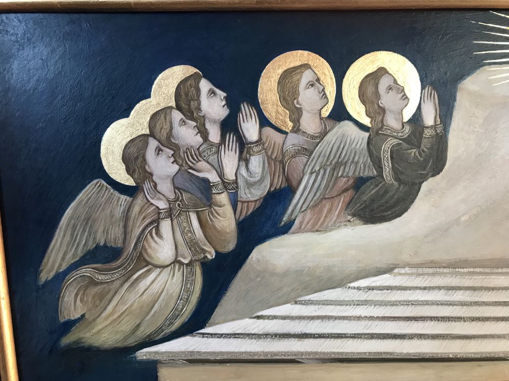 Boże narodzenie - obraz na desce.Transpozycja malarska fresku Giotto’a