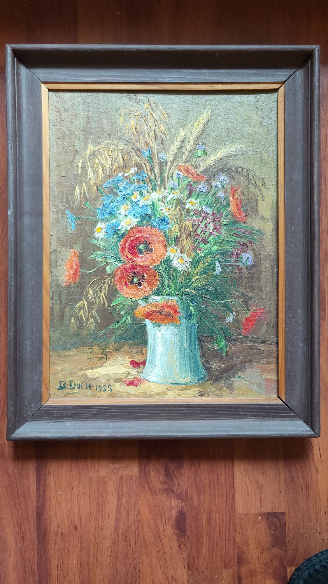 Obraz olejny kwiaty polne sygnowany 1985
