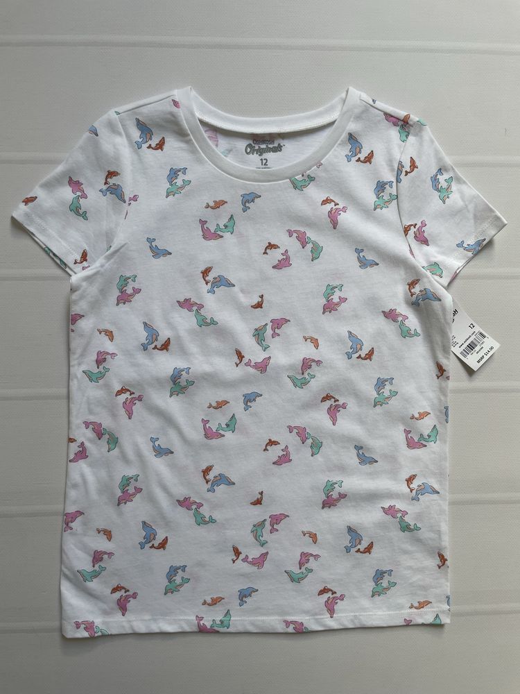 152 12 lat OshKosh USA biała koszulka tshirt w kolorowe delfiny delfin