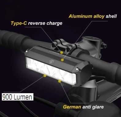 Lampka rowerowa przednia USB aluminium zasięg 200m