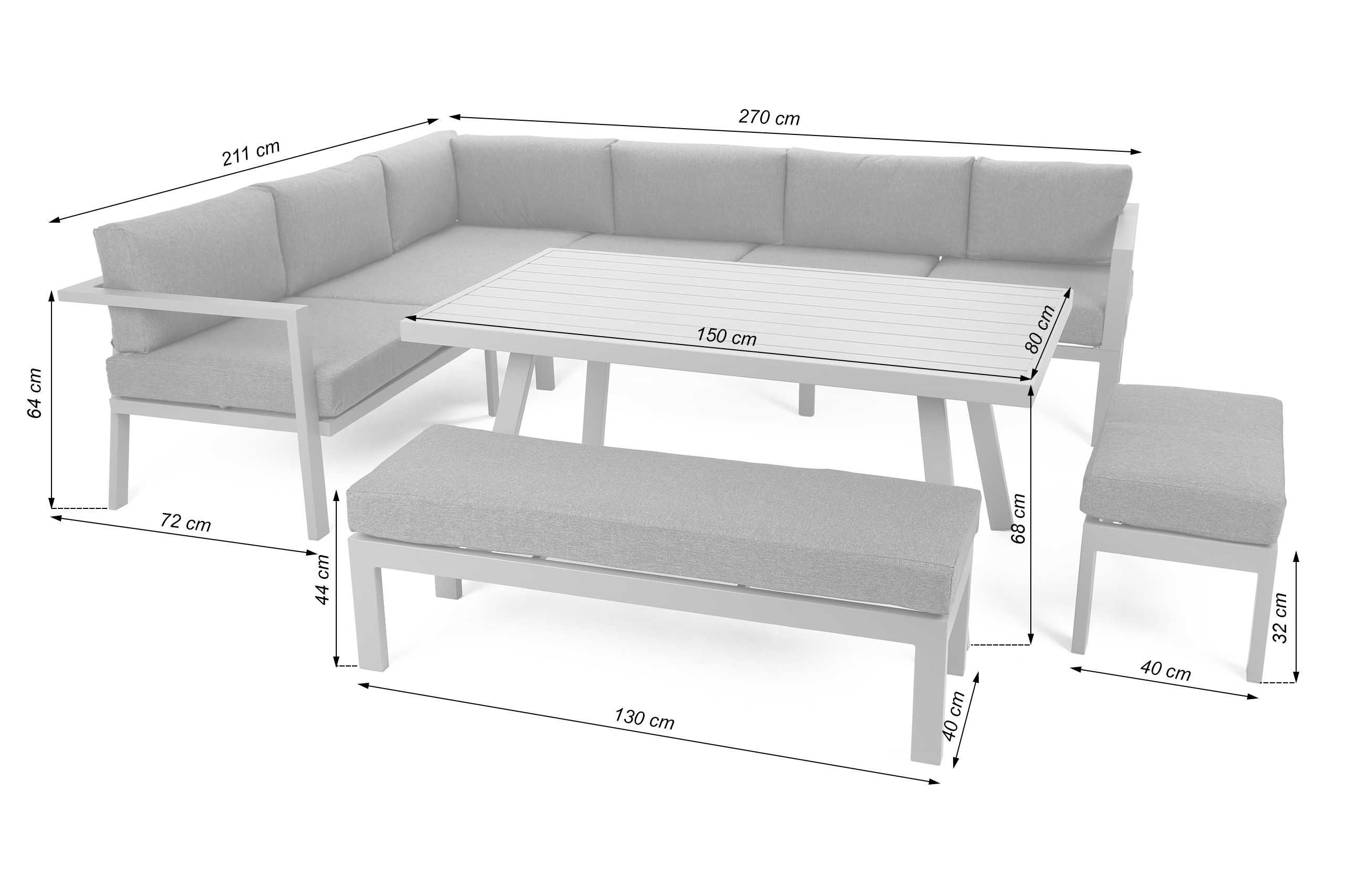 Narożnik ogrodowy aluminiowy Miami szary leżanką 2 w 1