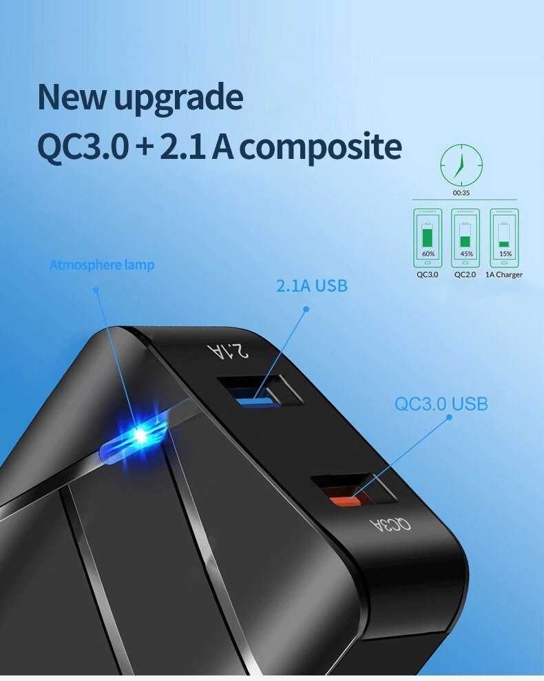 Кабель Essager  USB 3A, зарядное устройство QC3