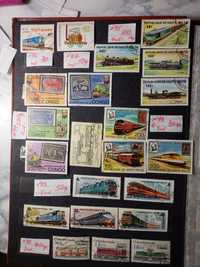 Почтовые марки серии транспорт: поезда ,автомобили ,корабли , мотоцикл