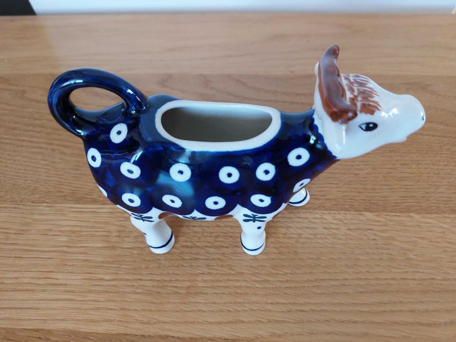 Krówka do mleka, zestaw do oliwy i octu, Bolesławiec, ceramika