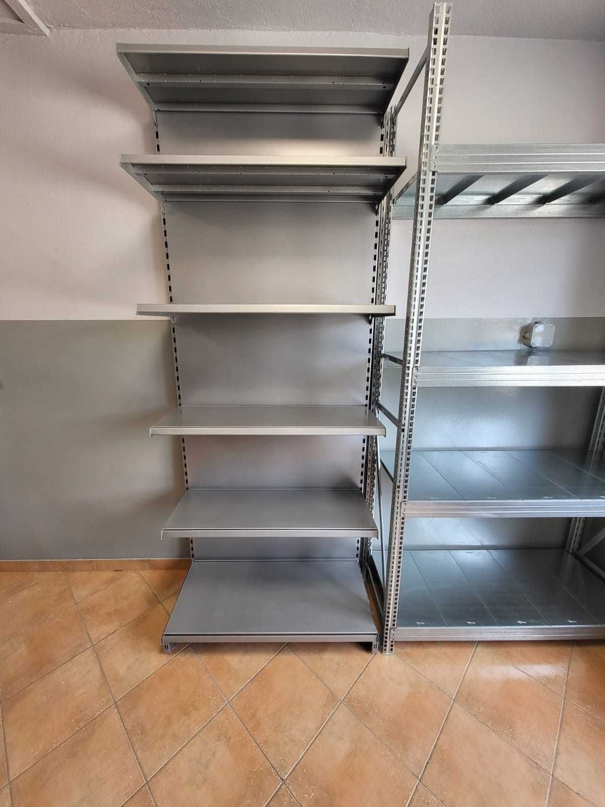Regał metalowy srebrny do sklepu, garażu, piwnicy