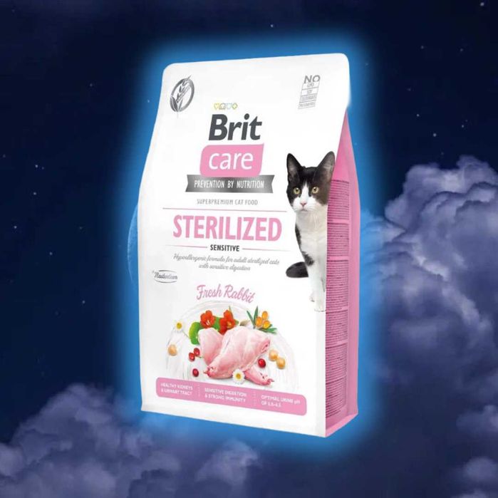 Корм стерилізовані коти brit care cat sterilized sensitive, кролик 7кг