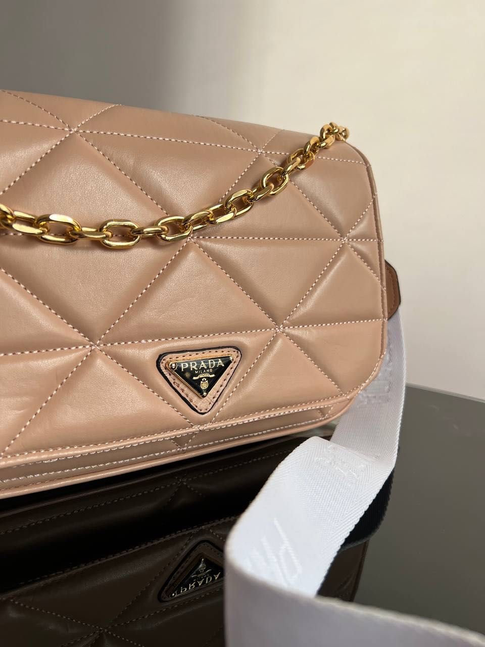 Нова сумка Prada gold (pink) з документами lux