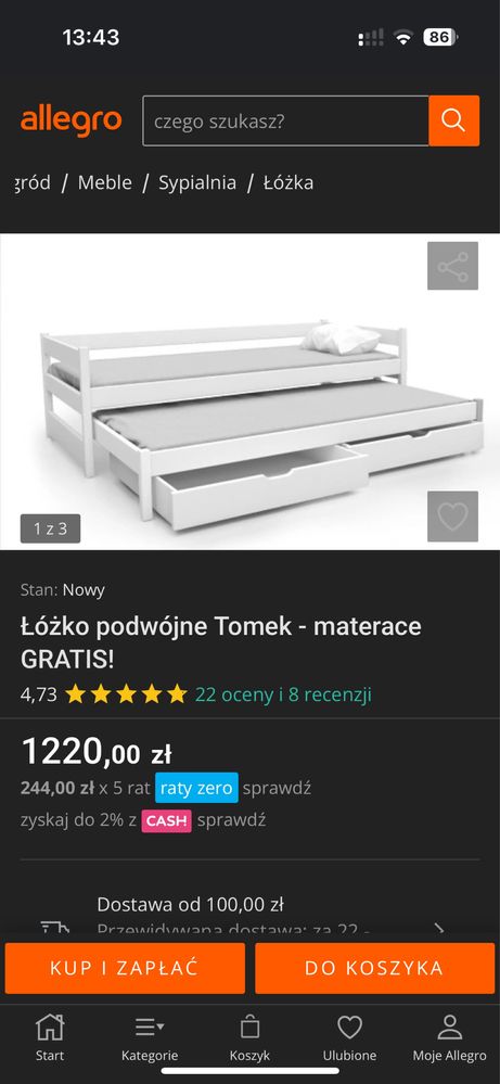 Łóżko podwójne+szafeczka nocna