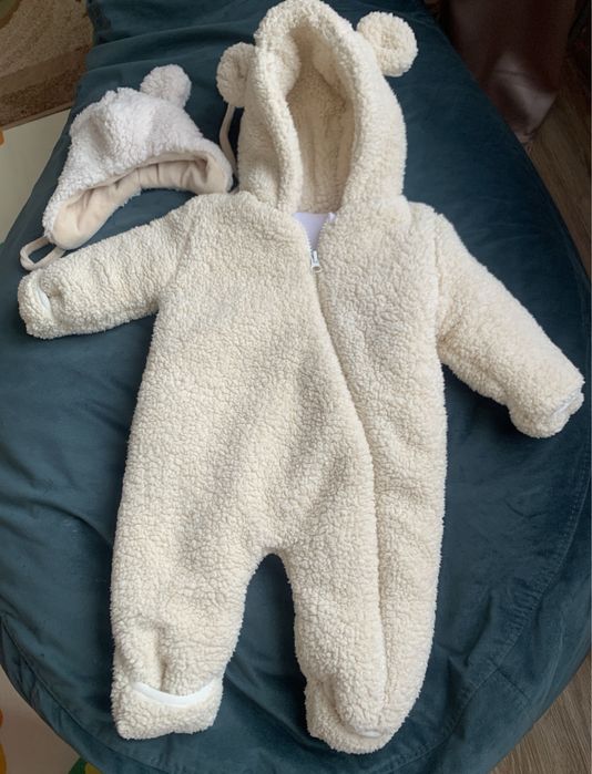 Зимовий комбінізон Тедді 56-62 + в ПОДАРОК шапочка тедді від 0-3 міс