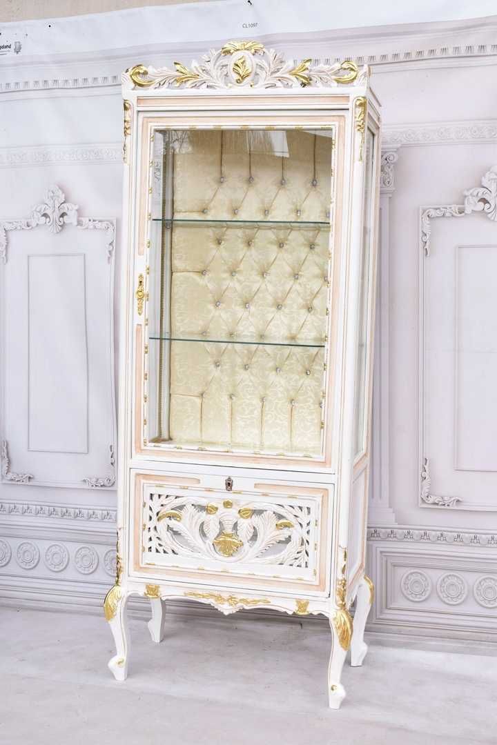 Duża Francuska Witryna – 100% Drewno – Creme – Gablota Serwantka