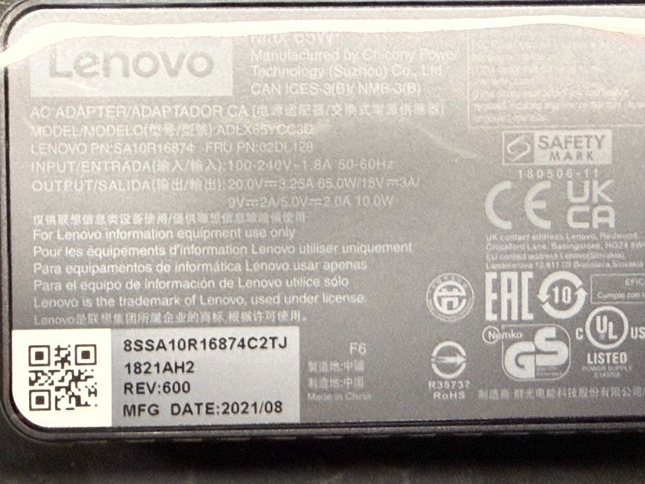 Nowa Oryginalna ładowarka Lenovo 65W USB-C 20V 3.25A