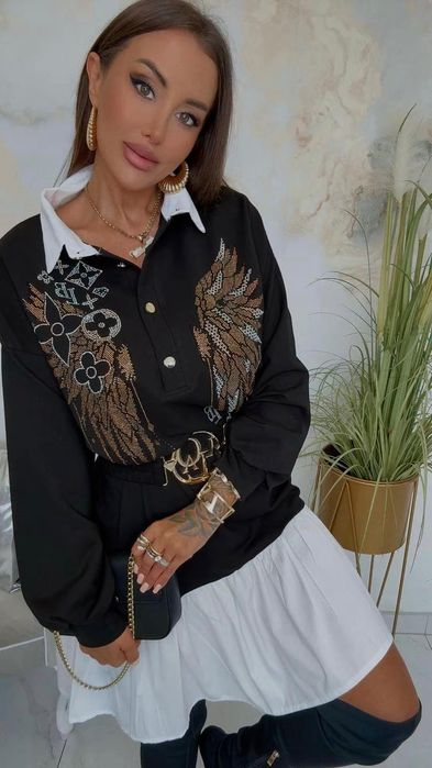 Piękna sukienka z cyrkoniami pasek trzy kolory Lola bianka