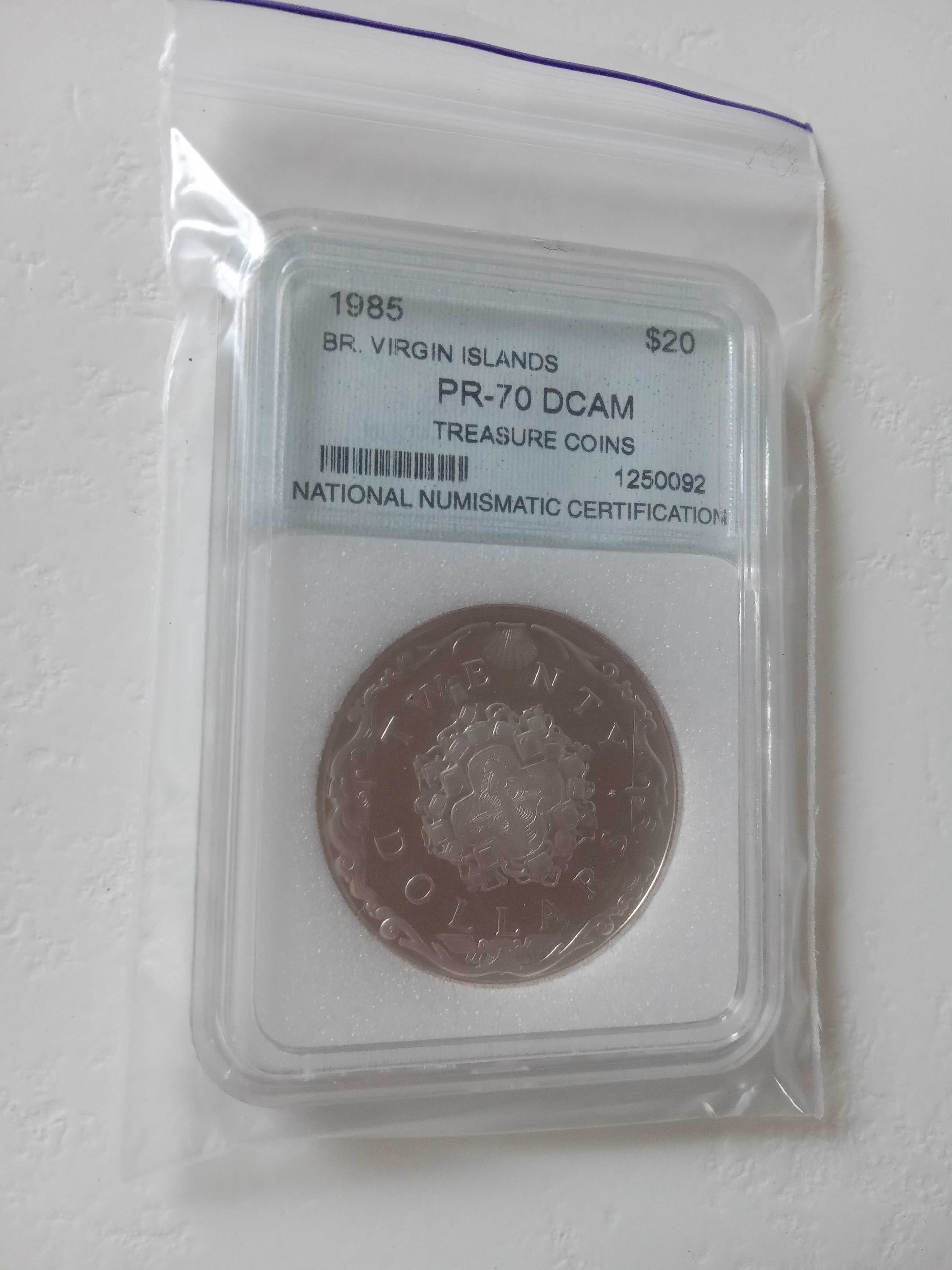 монета серебро British Virgin Islands 20 Dollars 1985 Silver