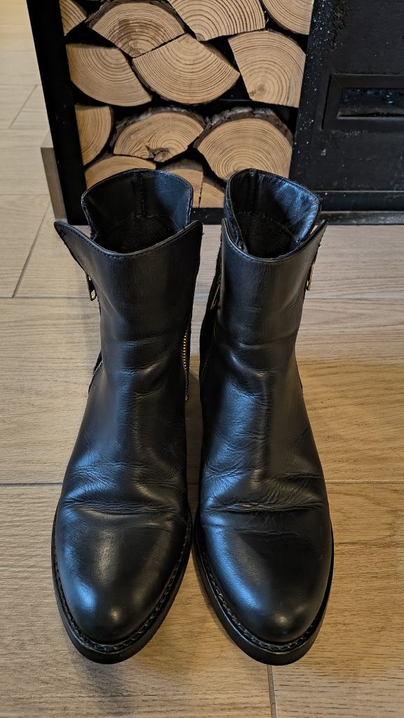 Czarne Kozaki botki skórzane czarne Prima moda 38