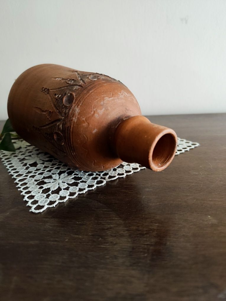 Gliniany wazon butelka w stylu rustykalnym, Vintage, Boho