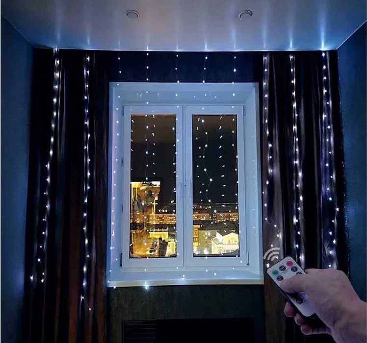 USB Гірлянда штора Крапля роси 3x3м LED колір холодний білий ЯСКРАВА