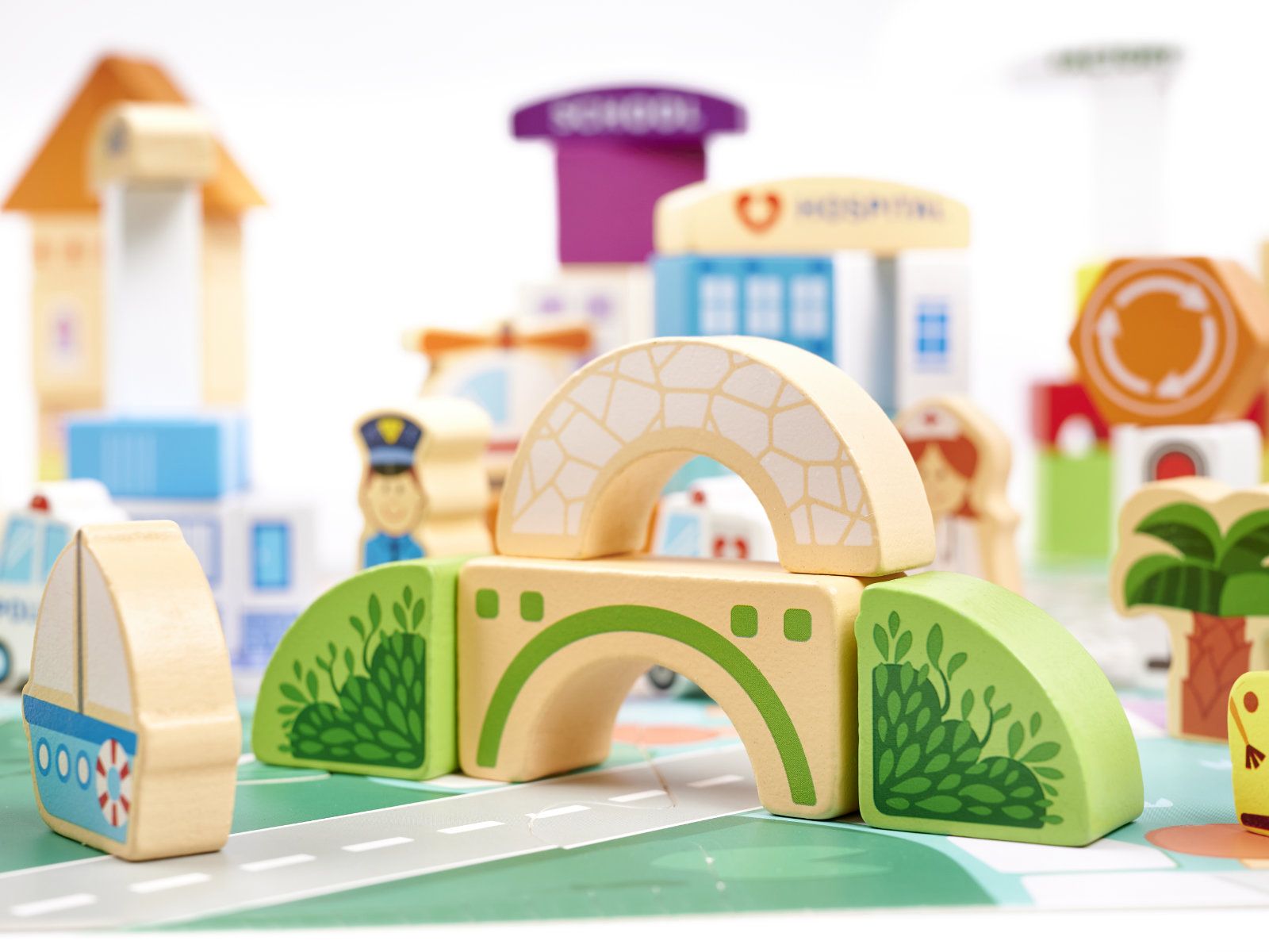 Klocki drewniane edukacyjne miasto puzzle 120 elementów