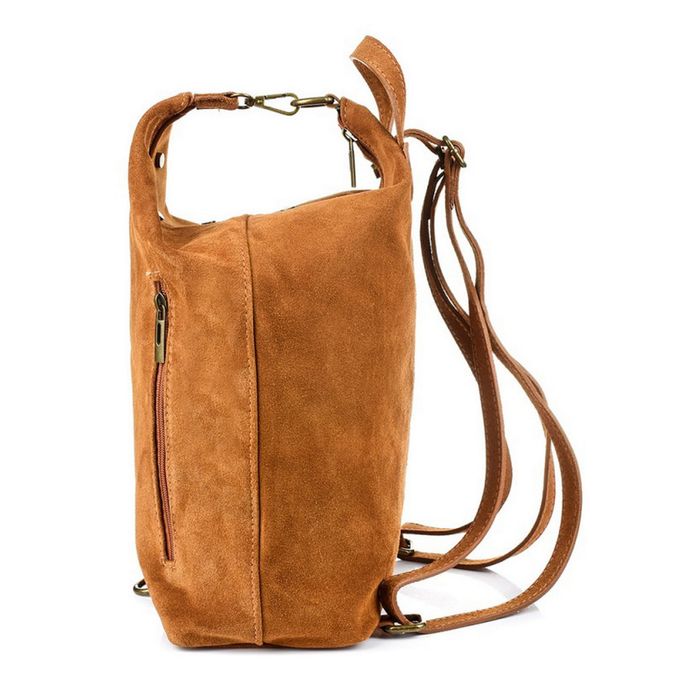 VERA PELLE plecak damski zamszowy elegancki z ćwiekami V409 camel