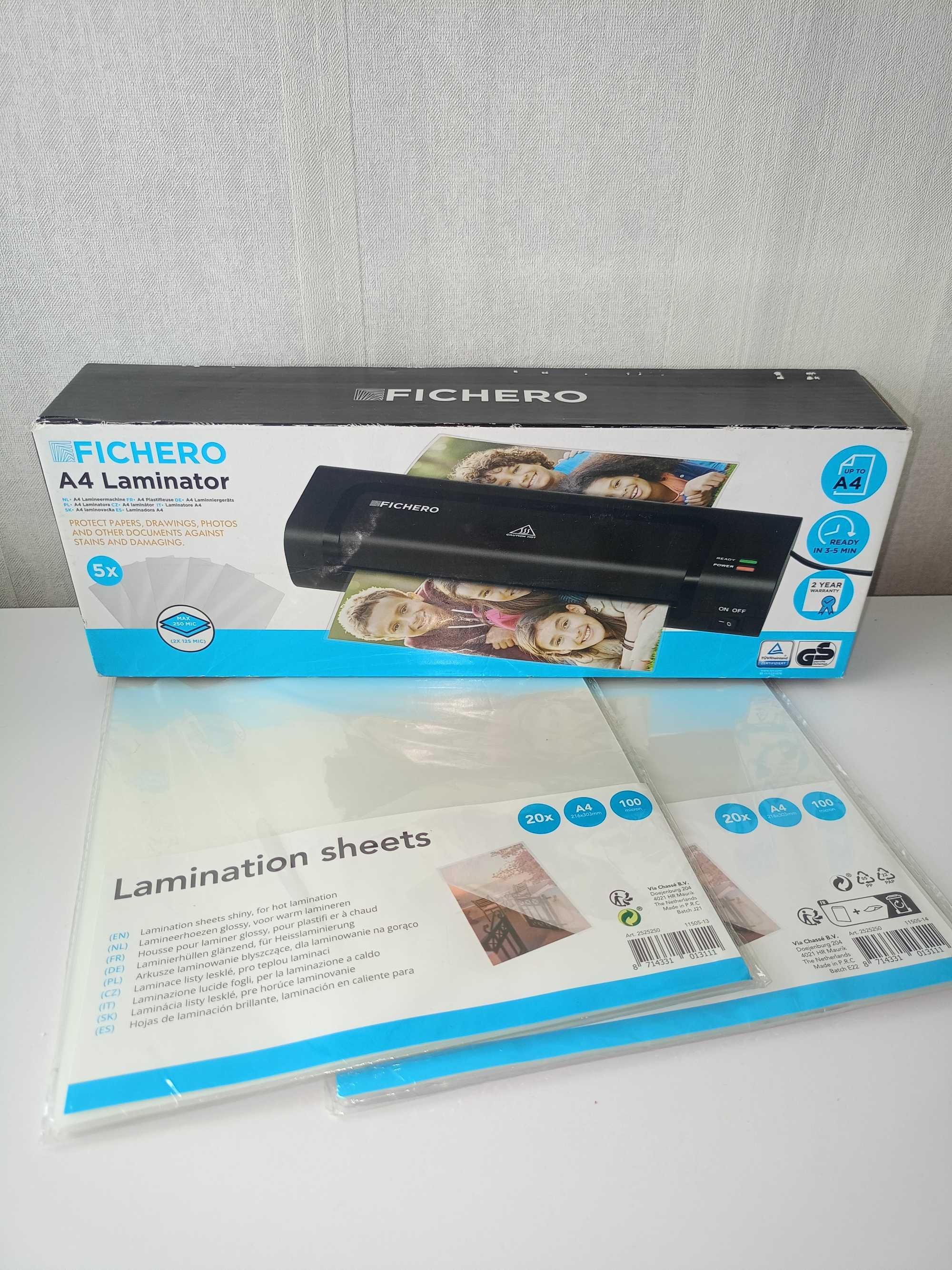 Laminator na gorąco FICHERO A4  + 2 opakowania koszulek. NOWY.